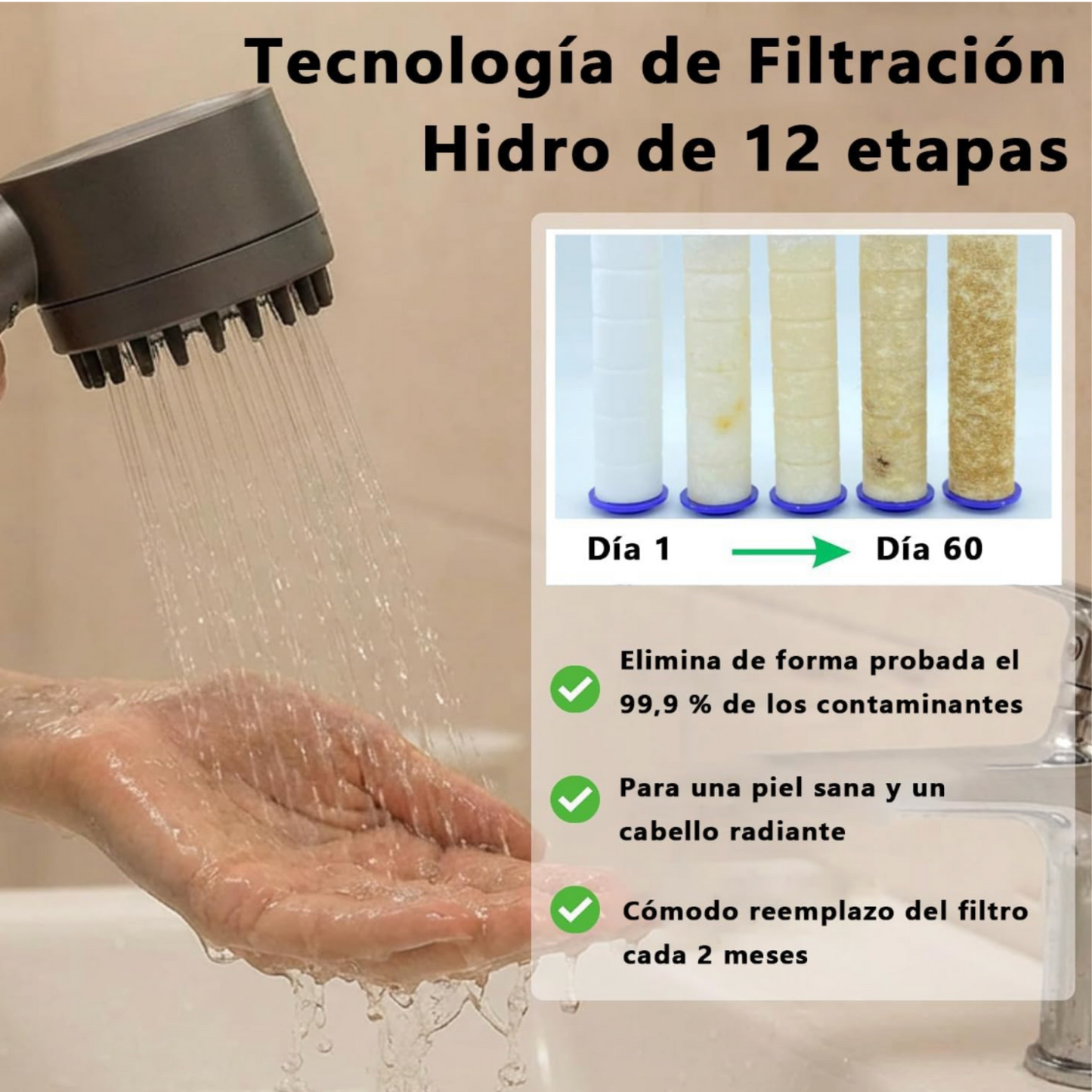 Cabezal de ducha purificador con 5 filtros para una piel más suave y una piel con mejor aspecto